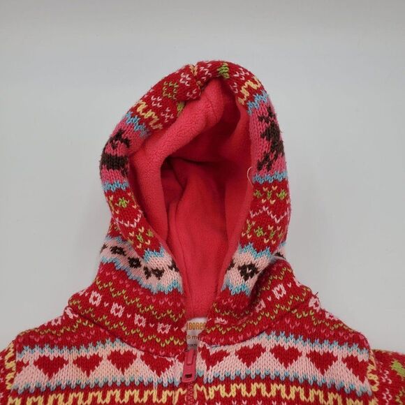 Gymboree Girls Sweater Jacket Hooded Fair Isle Reindeer Colorful Size 3-6 Months - Picture 2 of 8